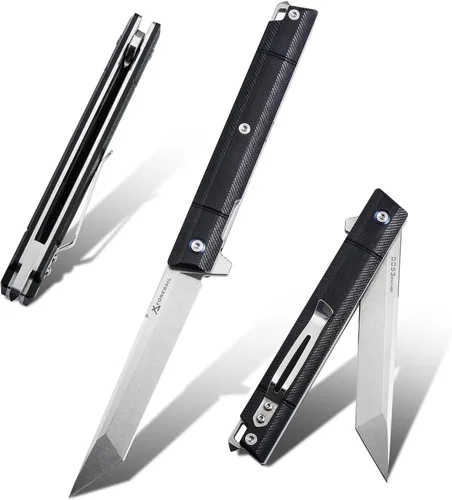 Vista 12 de Cuchillo plegable de bolsillo FORESAIL, hoja de acero DC53 y mango G10. Con clip de bolsillo y rompecristales, cuchillo de bolsillo para hombres