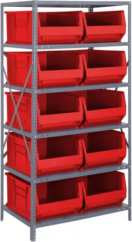 Vista 55 de Quantum QSBU-245BK Heavy Duty Shelving Unit with (7) Shelves and (24) QUS245 Black Bins for Garage Warehouse Storage Distribution 400 lb Load