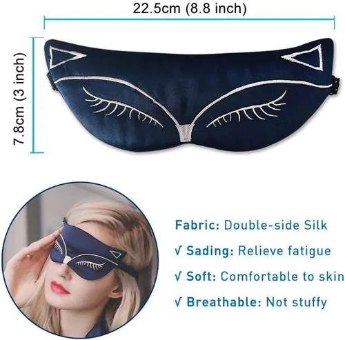 Vista 2 de Antifaz de seda natural para dormir, con bloqueo de luz, cómoda máscara de noche de zorro con correa ajustable, ideal para viajes, trabajo por