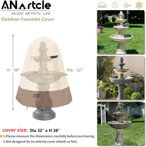 Vista 2 de ANartcle Cubierta para Fuente de Exterior D 32" x A 38", 600D Impermeable Uso Pesado Cubiertas para Fuentes de Exterior, Cubierta Protectora