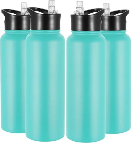 Vista 84 de Botella de agua aislada de 24 onzas con tapa con popote, botella de agua de metal de acero inoxidable con popote y tapa de boca ancha, botella