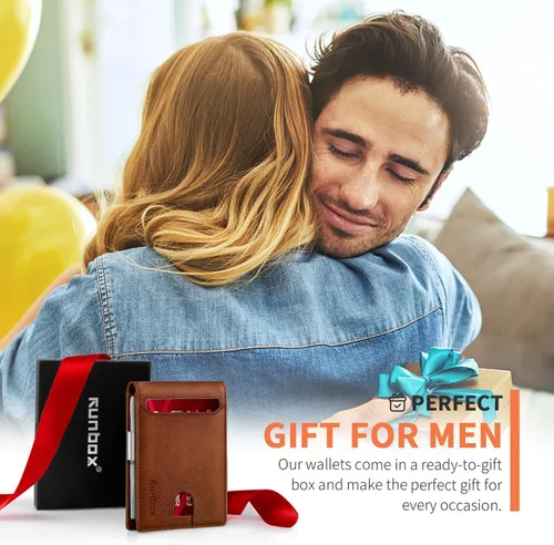 Vista 113 de RUNBOX - Carteras delgadas para hombre, cartera de piel con pinza para el dinero, cartera de bolsillo frontal con bloqueo RFID, tarjetero