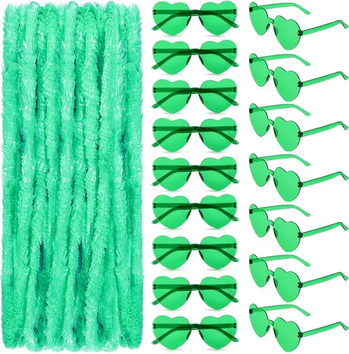LEIFIDE Juego de 32 collares de lentes de sol para el día de San Patricio, 16 guirnaldas de Leis, 16 lentes sin montura para suministros de fiesta