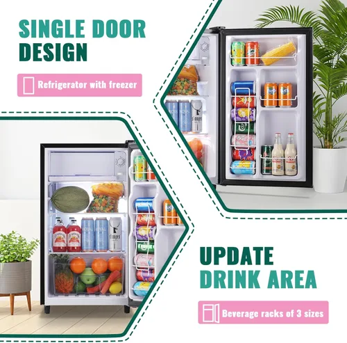 Vista 3 de WANAI Refrigerador compacto de 3.2 pies cúbicos, mini refrigerador con congelador de una sola puerta temperatura ajustable puerta lateral estante