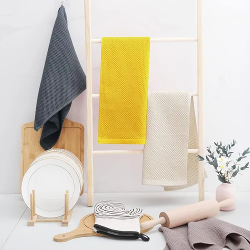Vista 362 de Homaxy Paños de cocina de 100% algodón con tejido de gofre, ultra suaves, absorbentes, de secado rápido, 12 x 12 pulgadas, paquete de 6, amarillo