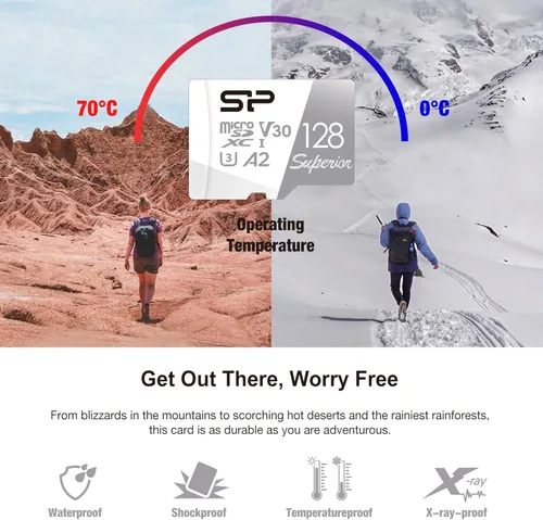 Vista 6 de Silicon Power 128GB Superior Micro SDXC UHS-I (U3), V30 4K A2, Tarjeta MicroSD de alta velocidad con adaptador