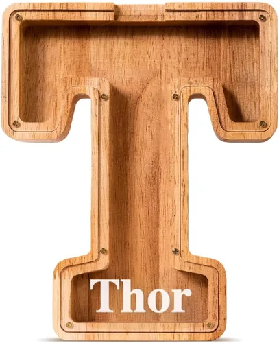 Vista 64 de SummiDate Alcancía de madera de letra para niños y niñas, Alfabeto, regalo de cumpleaños para niños (W)