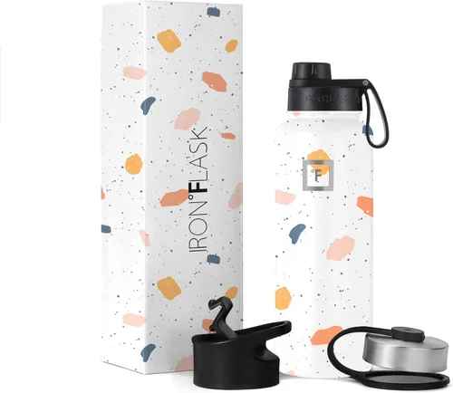 Vista 35 de IRON °FLASK - Botella deportiva de 14, 18, 22, 32, 40, 64 o 128 onzas, 3 tapas (boquilla), acero inoxidable aislado al vacío, doble pared moderna