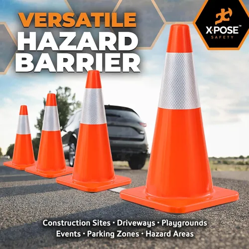 Vista 8 de Xpose Safety Conos de tráfico naranjas de 18 pulgadas, resistentes, 3 libras con collar de 6 pulgadas, 1 paquete de conos de seguridad de plástico