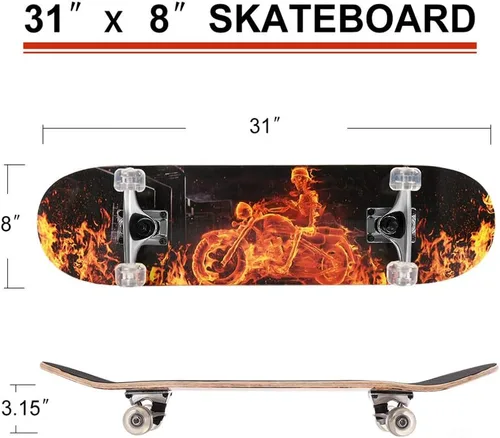 Vista 5 de ChromeWheels 31 inch Skateboard Double Kick Skate Board Cruiser Longboard 8 Layer Maple Deck Skateboards for Kids and Beginners