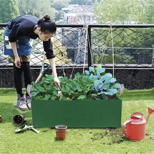 Vista 2 de Bolsas rectangulares de cultivo de plantas con asas, cama de jardín elevada de tela no tejida, larga y transpirable, contenedor de plantación