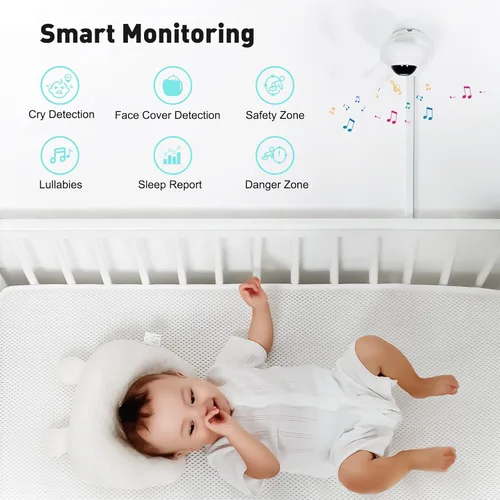 Vista 4 de Monitor de video para bebé con aplicación y pantalla 1080P, detección de llantos, canciones de cuna, conversación bidireccional