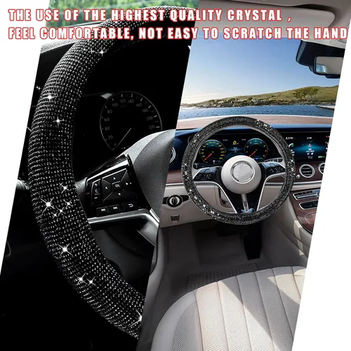 Vista 6 de Ziciner - Funda para volante de coche brillante, protector de rueda con diamantes de imitación y cristal para vehículo, accesorios decorativos