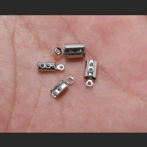 Vista 3 de 50 cordones de acero inoxidable para engarzar, tapas de cuentas de cuero con clip de cuero, conectores de pulsera para joyería (0.039 pulgadas)