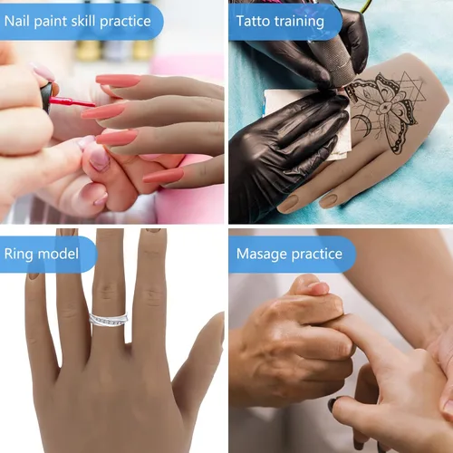 Vista 4 de LIONVISON Mano de práctica de silicona para uñas acrílicas con soporte, soporte de mano realista para práctica de uñas, mano de maniquí