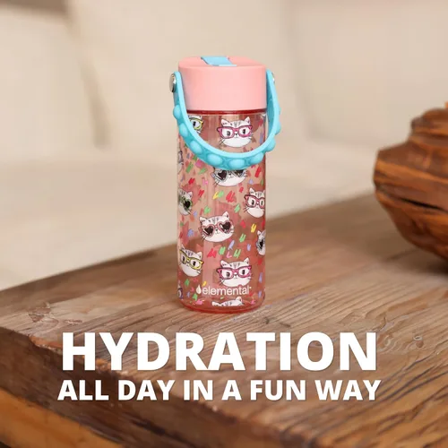 Vista 225 de Elemental Botellas de agua para niños – Botella de agua para niños Splash para la escuela con mango Pop-it – Botella de agua de plástico Tritan sin