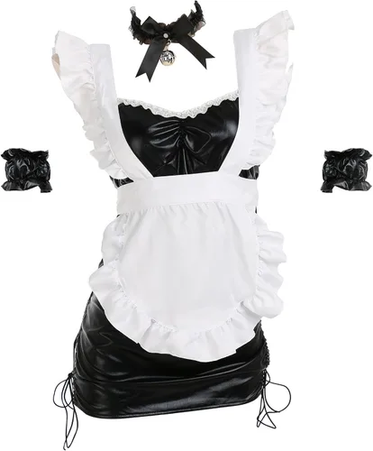 MEOWCOS - Vestido de sirvienta para mujer, disfraz de sirvienta francesa, delantal de sirvienta, disfraz de cosplay