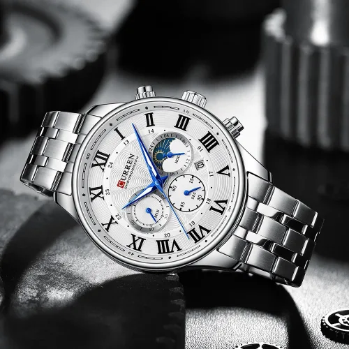 Vista 4 de Reloj Curren 8427 para Hombre Elegante - COLOR: PLATA FONDO BLANCO