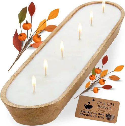 Vista 37 de Dough Bowl Candle Co. Vela de Soja Beach Linen - 3 Mechas Decoración Rústica de Granja Eliminador de Olores en Cuencos de Madera, Vela de Cuenco