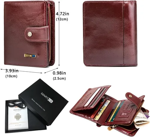 Vista 2 de Anti-perdida Bluetooth Carteras Tracker Billetera Posición Registro Vía Teléfono GPS Carteras Para Hombre Billeteras Bifold Cuero