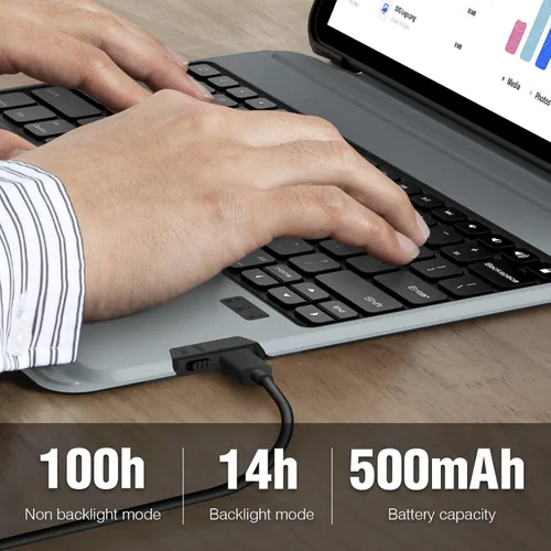 Vista 9 de Nillkin Funda para iPad A16 de 11ª y 10ª Generación con Teclado, Cubierta Deslizante de Cámara, Teclado Inalámbrico Desmontable Retroiluminado de 7