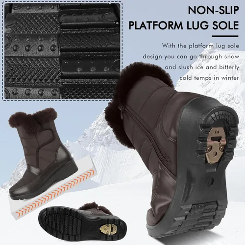 Vista 5 de Viapipa Womens Winter Snow Boots Waterproof Mid Calf Boots Outdoor Warm Fur Lined Anti Slip Zipper Comfortable Boot for Women