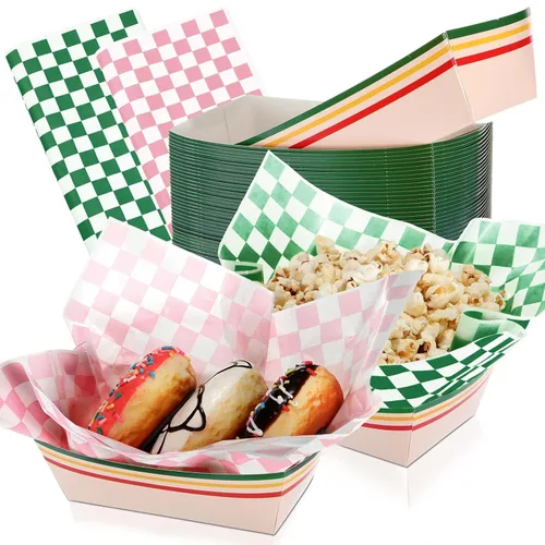 Vista 16 de Geosar 100 piezas de bandejas de papel negro para alimentos al por mayor desechables con envoltorio de papel encerado negro Bandejas para servir