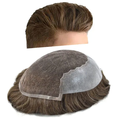 Vista 550 de Toupee - Sistemas de reemplazo de cabello para hombre, encaje frontal suizo, nudo blanqueado, pieza de cabello humano natural