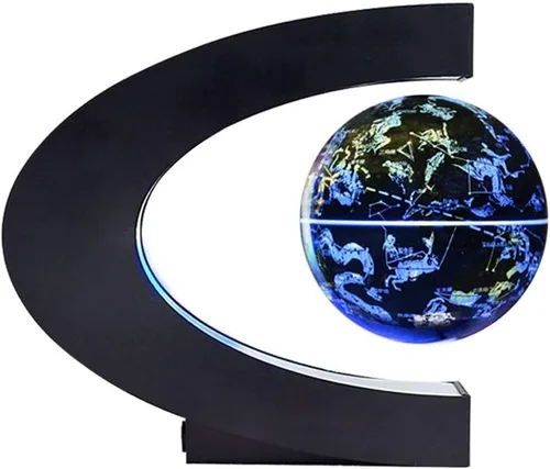 Vista 7 de Globo flotante magnético 2 en 1 azul 4 pulgadas constelaciones globo mapa mundo C forma base LED lámpara giratoria