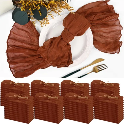 Vista 22 de 42 Paquetes de Servilletas de Gasa de Muselina de 20 x 20 Pulgadas, Servilletas de Cena Arrugadas Color Beige, Marrón Claro Rústicas Boho de Tela