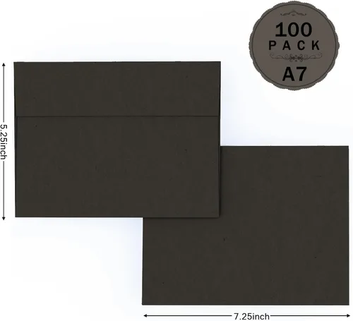 Vista 2 de Paquete de 100 sobres negros A7, sobres autoadhesivos imprimibles Goefun para invitación, tarjetas de felicitación de 5 x 7, graduación, cumpleaños