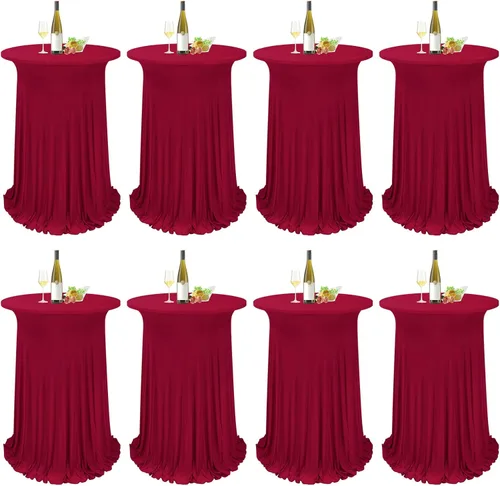 Vista 15 de Paquete de 4 manteles redondos para mesa de cóctel, de 32 x 43 pulgadas, de elastano, con cortinas onduladas, color beige, para mesa de boda, bar