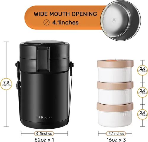 Vista 2 de Tarro térmico de alimentos para adultos de 82 onzas para comida caliente, contenedores de alimentos apilables aislados de boca ancha bento/alimentos