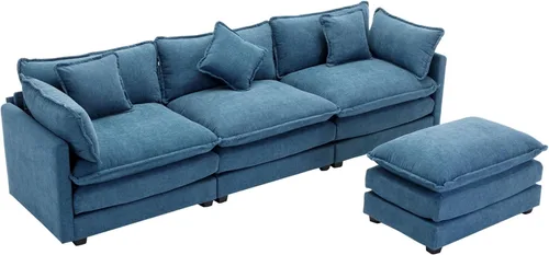 Vista 164 de Sofá modular de felpilla con tapicería en forma de L, sofá modular de 4 asientos con otomana extraíble y 5 almohadas para sala de estar, apartamento