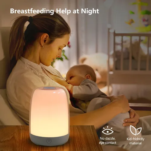 Vista 5 de Luz de guardería para niños, luz nocturna de bebé con luz cálida regulable y 5 luces que cambian de color, lámpara recargable USB para lactancia