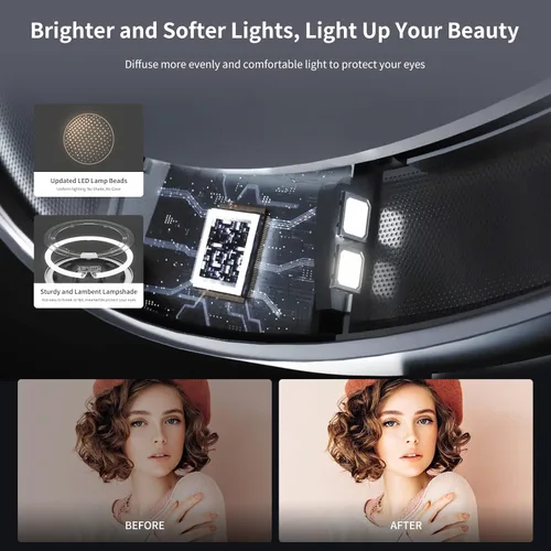 Vista 8 de AMIRO Espejo de maquillaje iluminado de 9" con sensor inteligente y control táctil, 3 colores y 6 niveles de brillo, recargable e inalámbrico, Negro