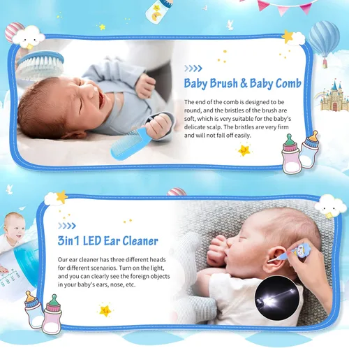 Vista 4 de Modacraft - Juego de 28 piezas de cuidado de la salud y aseo del bebé, juego de seguridad para bebés con cepillo para el cabello, limpiador