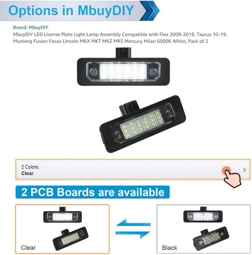 Vista 2 de Conjunto de Lámparas LED para Matrícula Compatible con Mustang Fusion Taurus Flex Focus Lincoln MKS MKT MKX MKZ Mercury Sable Milan 6000K Blanco