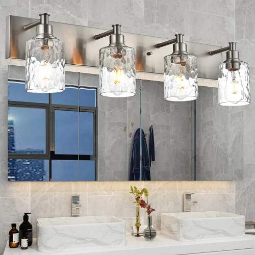 Vista 10 de BONLICHT Lámparas de baño modernas con acabado de níquel cepillado, 2 luces, aplique de pared industrial para interiores, iluminación de tocador