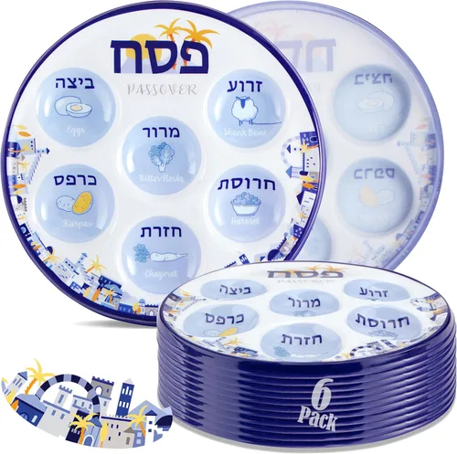 Vista 10 de Zion Judaica - Paquete a granel de platos desechables para Pascua de 10 pulgadas, plato de plástico para Pascua, 6 secciones marcadas con comida