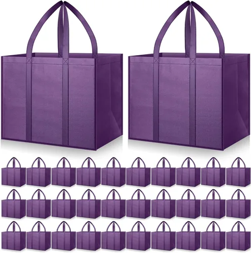 Vista 13 de Hillban Paquete de 30 bolsas de comestibles reutilizables a granel resistentes grandes bolsas de compras lavables plegables con asas