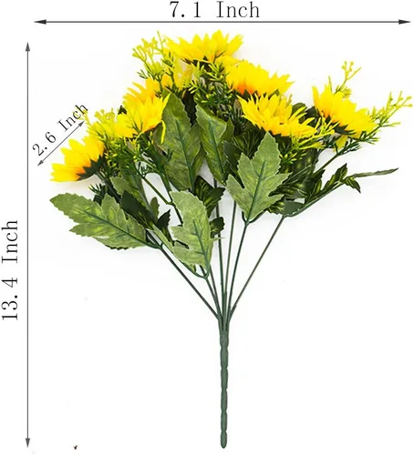 Vista 7 de Grunyia Flores artificiales, girasoles falsos, 4 piezas de flores de seda sintética, centros de mesa florales, arreglos para el hogar, cocina