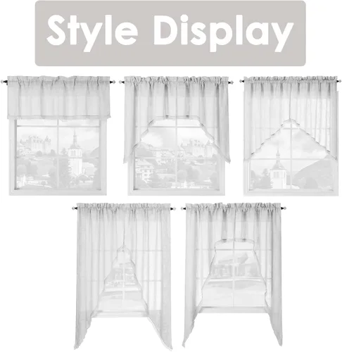 Vista 7 de Beda Home - Cenefas de lino texturizado con borlas para cocina de granjas; decoración rústica con filtro de luz para ventanas pequeñas, dormitorio