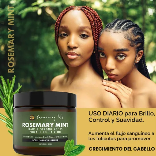 Vista 4 de Sunny Isle Pomada de menta y romero para cabello y raíces fuertes, 5 onzas