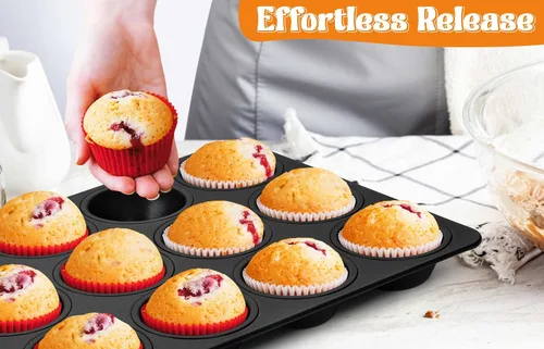 Vista 6 de TeamFar Molde para Magdalenas, Molde para Magdalenas y Cupcakes de 12 Cavidades con Núcleo de Acero Inoxidable y Revestimiento Antiadherente