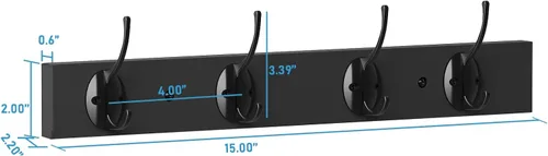 Vista 6 de VERTORGAN Ganchos de pared para abrigos, estante de madera para sombreros con 4 ganchos para entrada, baño, dormitorio (Negro)