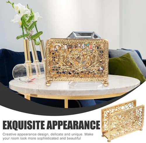 Vista 8 de Retro Metal Napkin Holder Upright Serviette Rack Gold Rectangular Iron Napkin Stand for Restaurant Table and Home Kitchen Decor