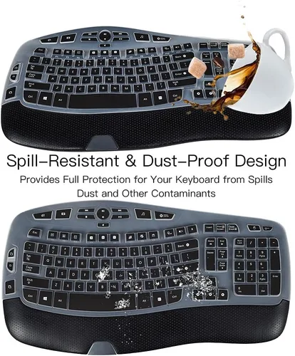 Vista 5 de Funda protectora para teclado Logitech K350 MK570 MK550, vinilo adhesivo para teclado Logitech K350 MK550 MK570, funda protectora de onda Negro
