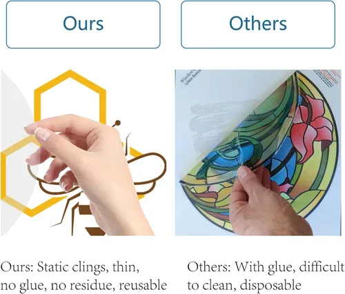 Vista 4 de GORGECRAFT 4 calcomanías estáticas de abeja para ventana, anti colisión, película de vinilo no adhesiva, decoración del hogar, calcomanías