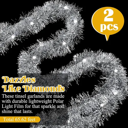 Vista 36 de Ceenna 4 guirnaldas de oropel de Navidad de 32.8 pies con 100 luces LED de 32.8 pies para colgar en la pared, árbol de Navidad, decoración